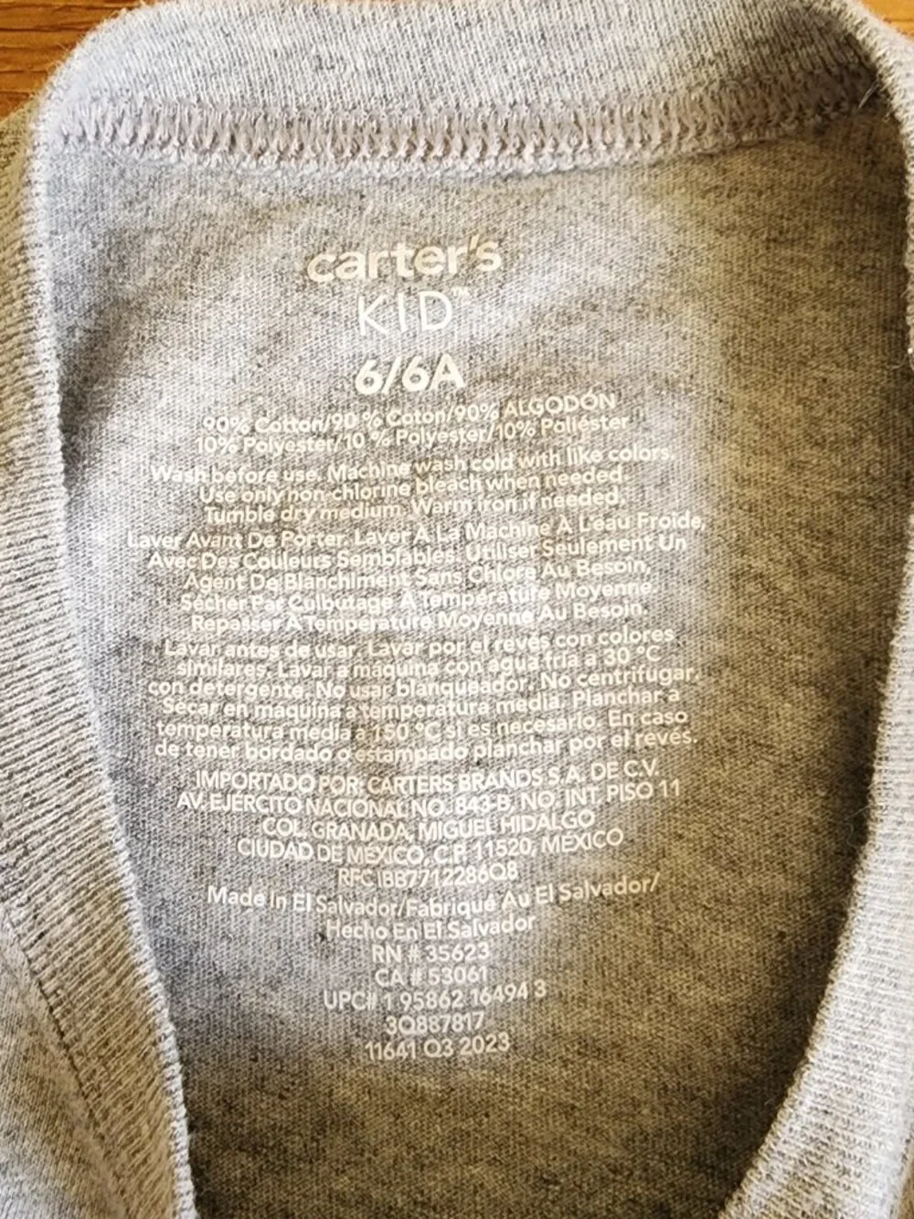 Carter's Kid Boys Grey Long Sleeve T-Shirt Dinosaur Graphic Print Size 6